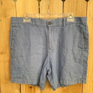 Men's Banana Republic Linen Shorts Size 35 Cornflower Blue 7" Inseam Flat Front